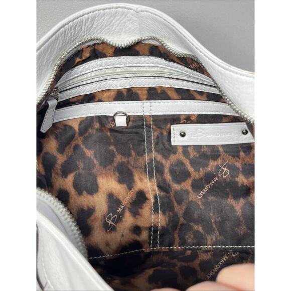 B Makowsky Leather Handbag Shoulder Bag White Hobo with Buckles Top Zip Pleats - Picture 13 of 14